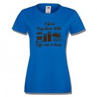 Дамска тениска A Good Day Starts With Coffee Cats & Books,Кафе,Изненада,Подарък,, снимка 3 - Тениски - 36427778