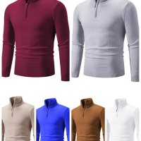 Мъжки ежедневен едноцветен пуловер с половин цип и стояща яка, 10цвята - 023, снимка 1 - Пуловери - 42784816