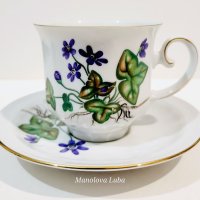 Порцеланова чаша с чинийка Carl von Linne, "Anemone Hepatica"., снимка 1 - Колекции - 44506047