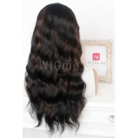 Дълга черна на вълни със светлокестеняви кичури, с бретон перука Лена, снимка 9 - Аксесоари за коса - 31543746