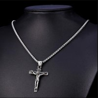 Кръстче от Медицинска стомана - Христос - Сребристо, снимка 3 - Колиета, медальони, синджири - 31213386