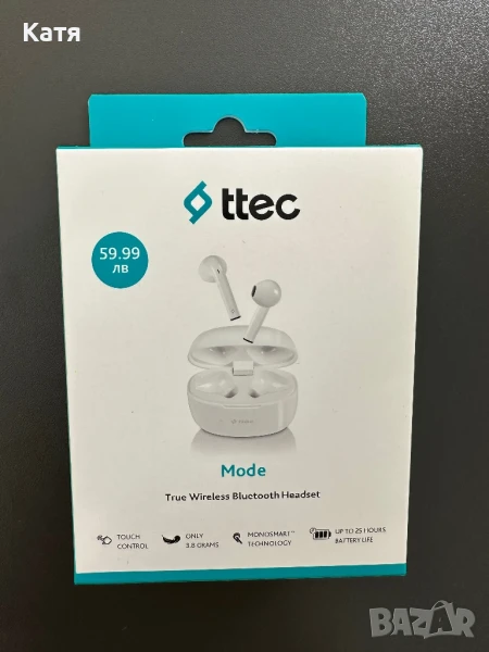 Безжични слушалки ttec - TWS Mode, бели, снимка 1