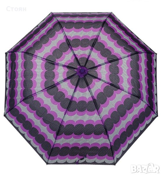 Сгъваем автоматичен черен лилав сив чадър за дъжд на точки 31 см, снимка 1