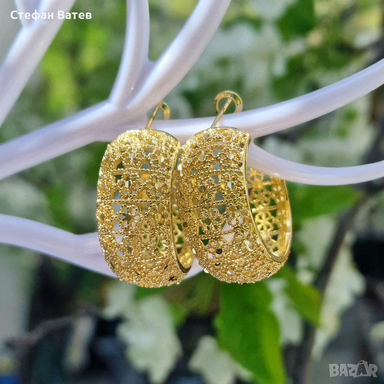 Обици „Golden Lace Maxi“ – медицинска стомана с 18К позлата, снимка 1