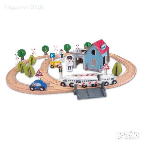 Влакче със гара и аксесоари, Дървено, 65 бр, снимка 1