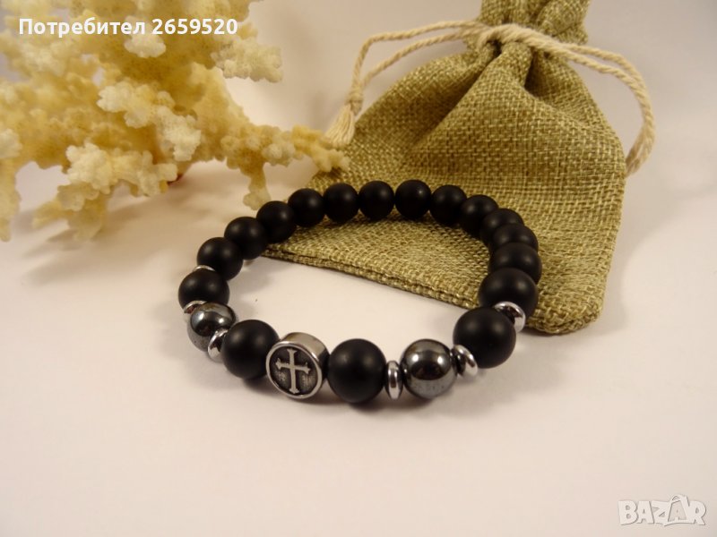 Водоустойчива мъжка гривна от естествени камъни, снимка 1