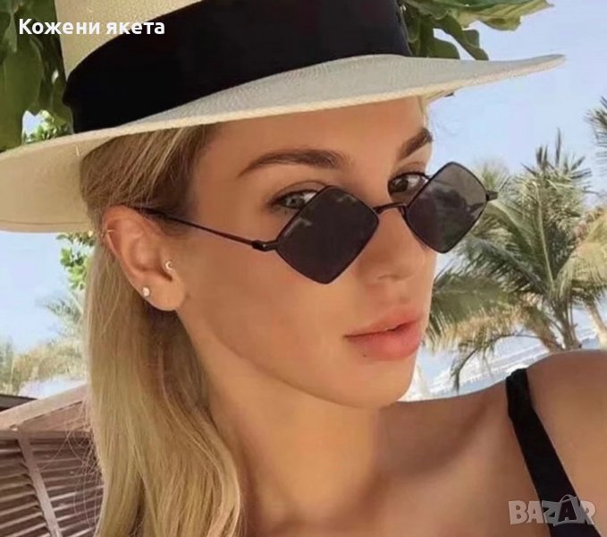 Слънчеви очила ромбоидни с черни стъкла и черни рамки, снимка 1