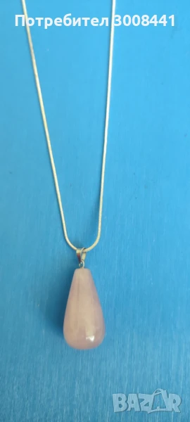 Колие със сребърна верижка и розов кварц, снимка 1