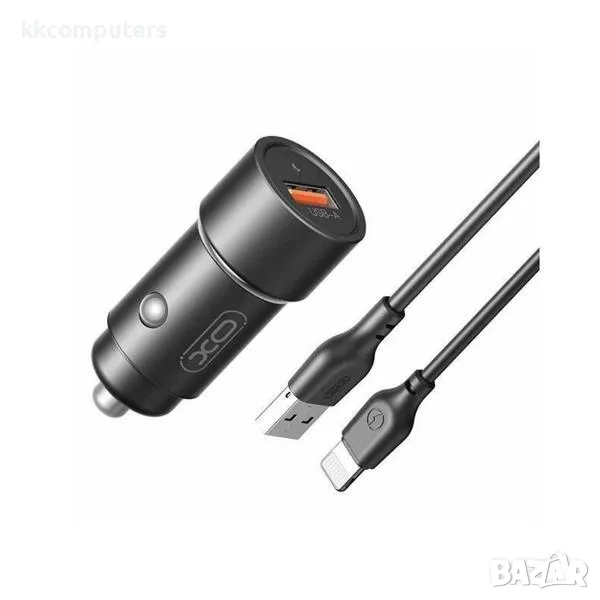 12V Зарядно за автомобил XO-CC54 18W/ USB QC 3.0 / Lightning(iPhone) USB кабел / Черен / Баркод : 45, снимка 1