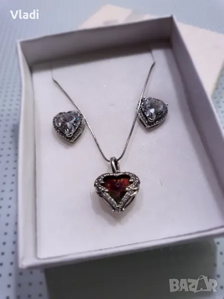 Сребърно колие с обеци, снимка 1