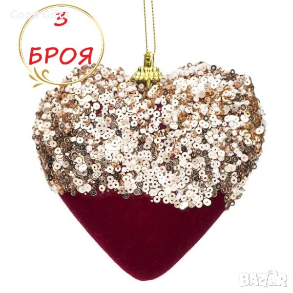 3 броя Червени коледни сърца за елха, 12см, снимка 1