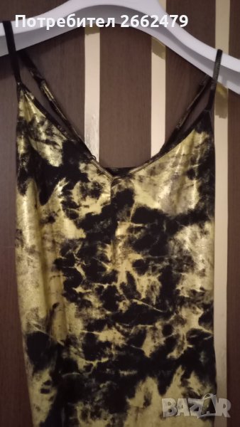 Продавам сет : златиста рокля и обувки. Р - p L и N  37 ., снимка 1