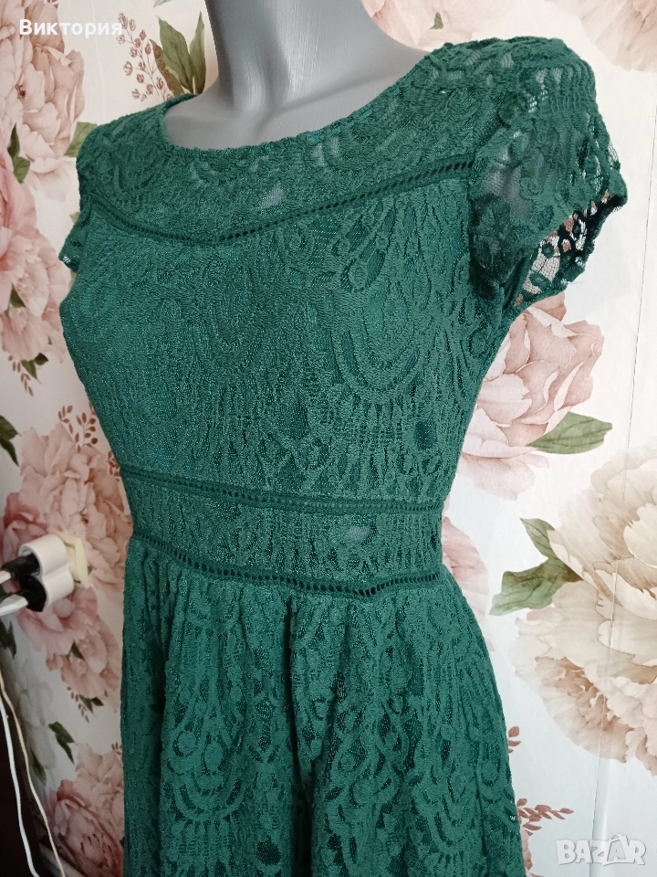 дамска дантелена зелена рокля H&M, снимка 1