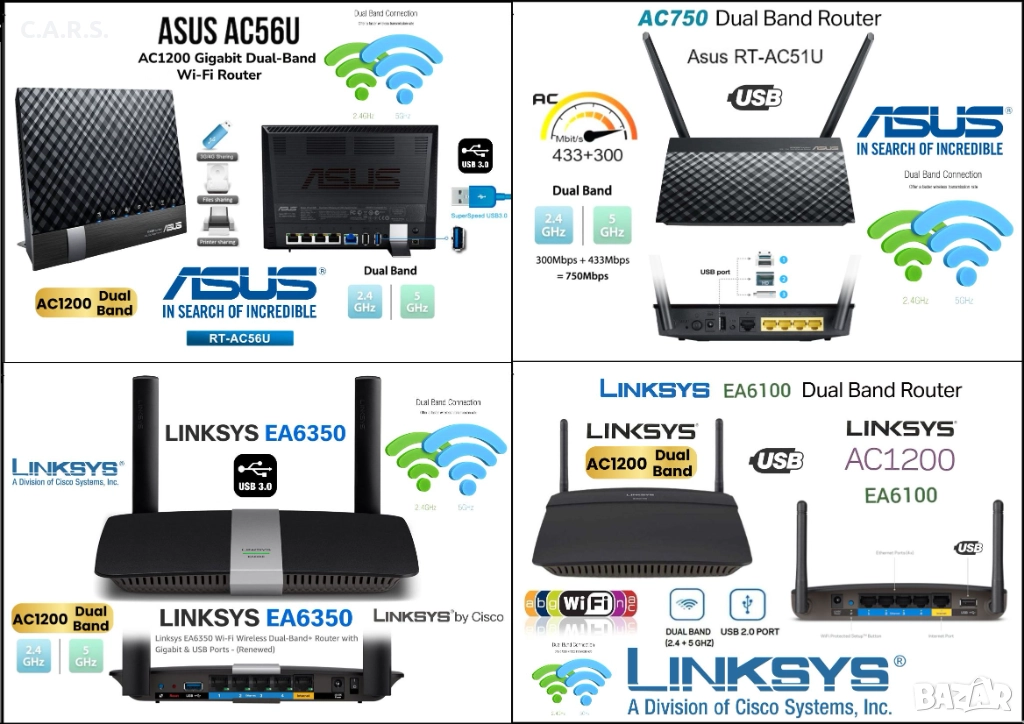 Wi-Fi Рутери ASUS и Linksys Dual-Band с USB портове , снимка 1