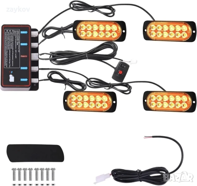 Предупредителни светлини за преден автомобил, пакет от 4 12 LED светлинни ленти, снимка 1