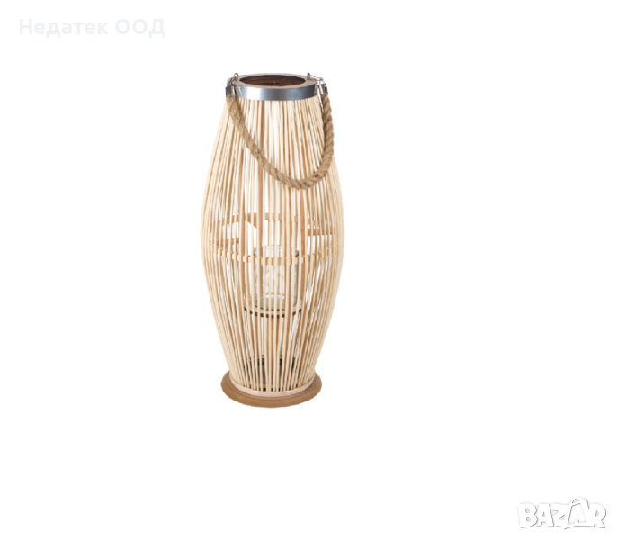 Декоративен фенер, Висящ, плетена тръстика, 25x49см, снимка 1