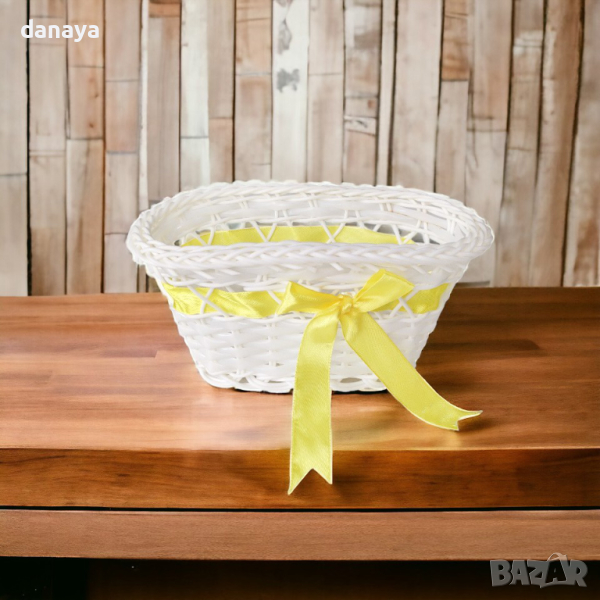 4551 Мини плетен панер с цветна панделка, снимка 1