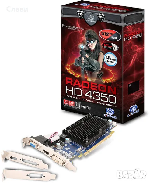 Видеокарта AMD Radeon Sapphire HD4350 512MB DDR2 DVI HDMI VGA PCI-Express, снимка 1
