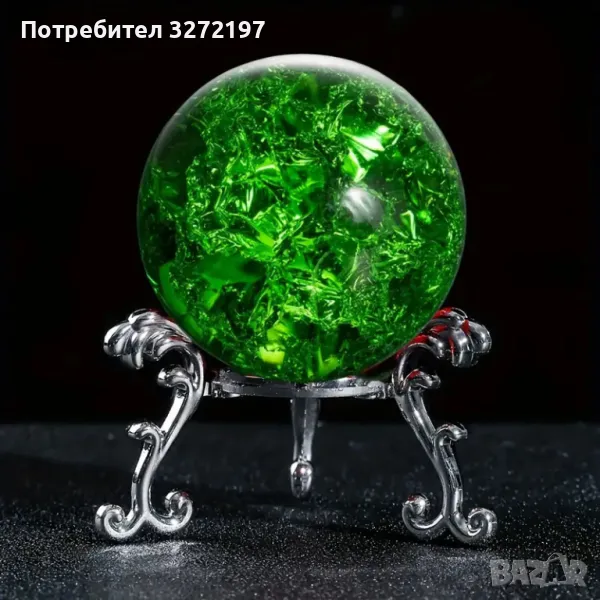 Елегантна Цветна Ясписова Кристална Топка(в различни цветове) с метална стойка,Фенг Шуй, снимка 1
