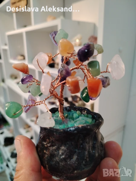 Дървото на живота с естествени камъни микс: авантюрин, аметист, розов кварц, планински кварц, карнео, снимка 1