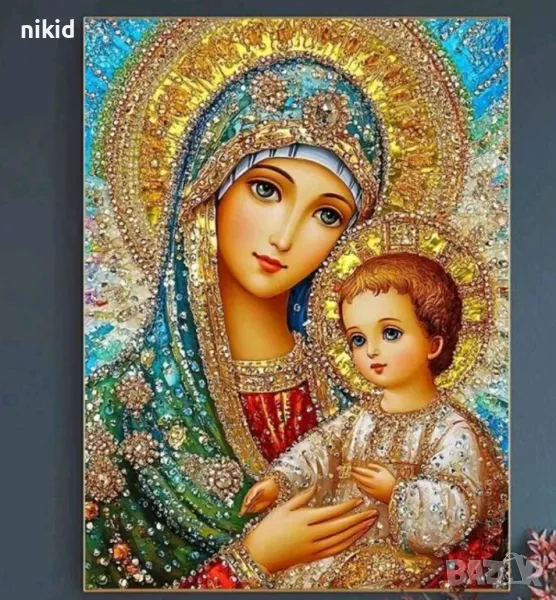 Икона Богородица и Младенеца 5D гоблен диамантен картина мозайка за направа по схема с камъчета, снимка 1