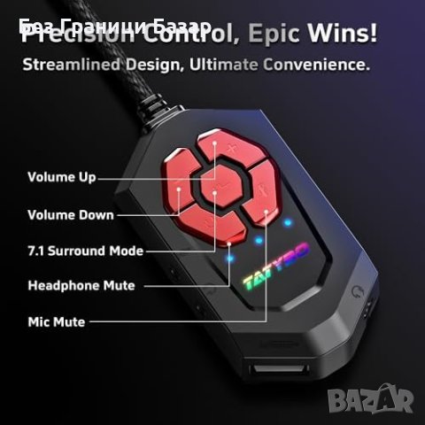 Tatybo Слушалки за PC/PS5/Xbox, RGB, Ултра-Ясен Микрофон, снимка 5 - Слушалки и портативни колонки - 44179473