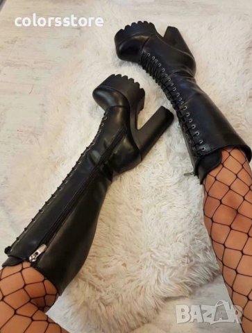 Ботуши на ток - черна кожа - 593