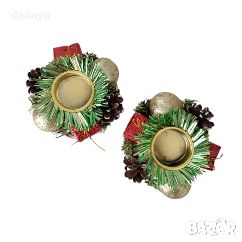 6184 Коледни поставки за чаени свещи, 2 броя свещници, снимка 3 - Декорация за дома - 52027150