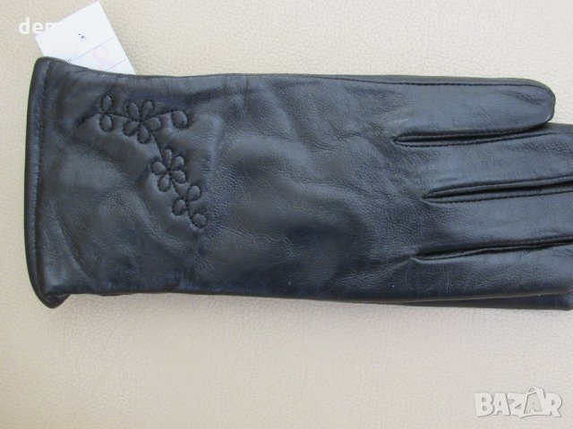 Черни дамски кожени ръкавици с подплата от естествена кожа, нови, снимка 4 - Ръкавици - 31617310