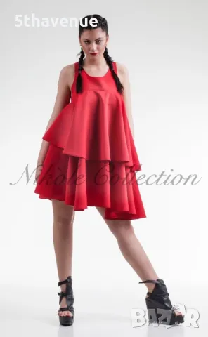 Nikole Collection Червена рокля с волани, снимка 2 - Рокли - 49576438