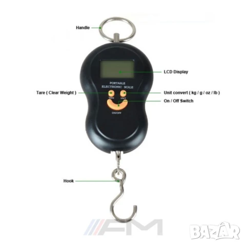 Електронна ръчна везна с кука, LCD екран, 50 кг, точност 10 г, работа 2 x AAA, снимка 5 - Друга електроника - 51373633