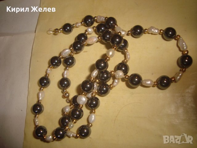 ФИНО КОЛИЕ с ШЛИФОВАН ХЕМАТИТ ТОПЧЕТА и ЕСТЕСТВЕНИ РЕЧНИ ПЕРЛИ и ЗЛАТИСТИ МЪНИСТА 27965, снимка 5 - Колиета, медальони, синджири - 37127977