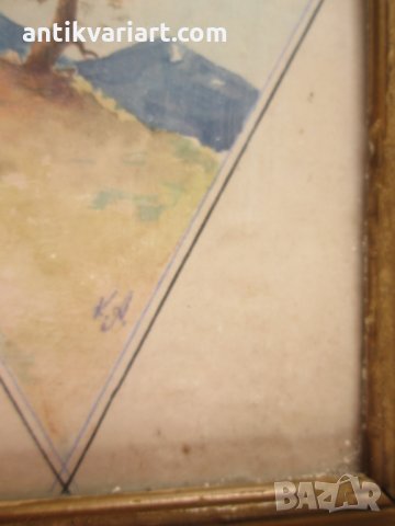 Стара малка картина-акварел.Подписана, снимка 3 - Картини - 29195613