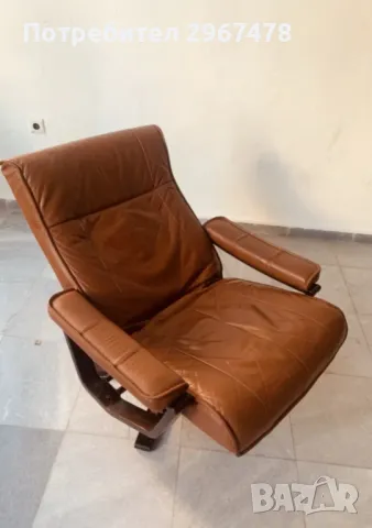 Кресло, естествена кожа, масив. 1970 г. , снимка 2 - Дивани и мека мебел - 48262212