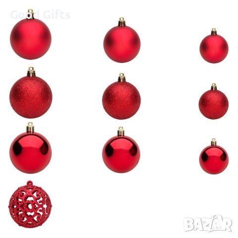50 броя Червени Коледни топки в 3 размера, снимка 2 - Декорация за дома - 42670940