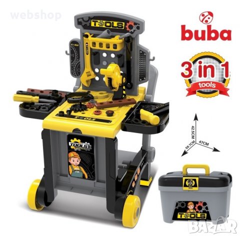 3В1 ДЕТСКА РАБОТНА МАСА С КОЛЕЛЦА, КУФАР И АКСЕСОАРИ TOOLS, 50 ЧАСТИ, снимка 1