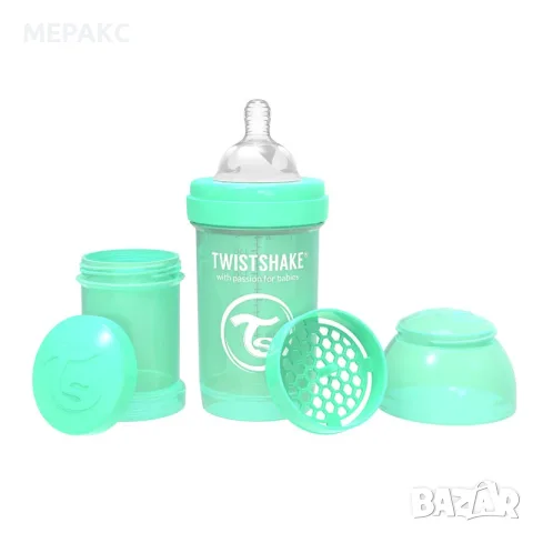 Шише против колики за бебета Twistshake 180 мл зелено