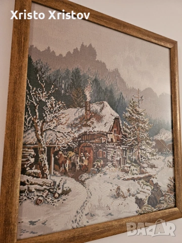 Гоблен зимна картина , коне, снимка 3 - Гоблени - 53052052