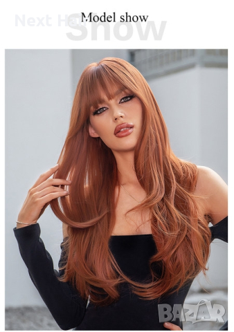 Оранжево кафява перука с тъмни корени, снимка 5 - Аксесоари за коса - 44664400