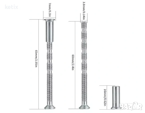 30 бр. винтове M4 за дръжки на врати със свързващи болтове и никелирани втулки - регулируеми, снимка 5 - Други - 53943347