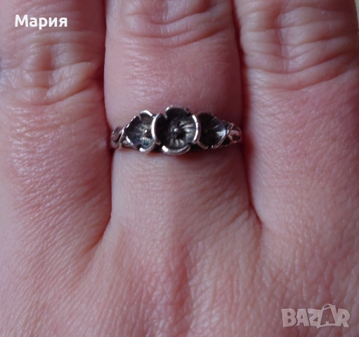 Сребърен пръстен с цветя, снимка 6 - Пръстени - 53056795