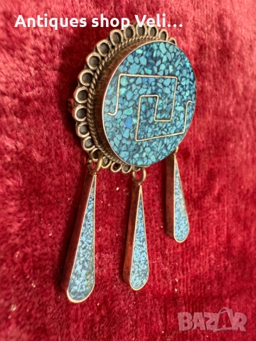 Сребърна брошка/висулка с тюркоаз №7490, снимка 3 - Колиета, медальони, синджири - 52051597