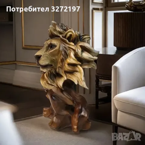 Елегантна Статуя на Лъвска Глава от Смола, снимка 3 - Статуетки - 48278569