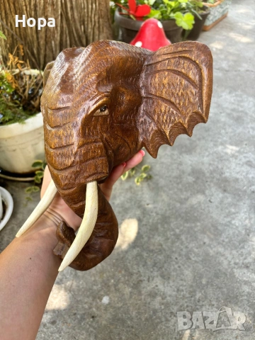 Слонска глава за стена от тиково дърво, снимка 2 - Декорация за дома - 50792048
