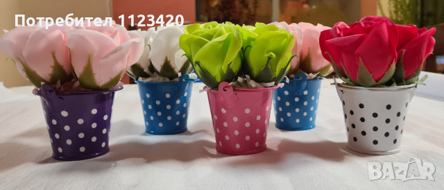 Ароматни сапунени рози в метална кофичка, снимка 1 - Декорация за дома - 44766914