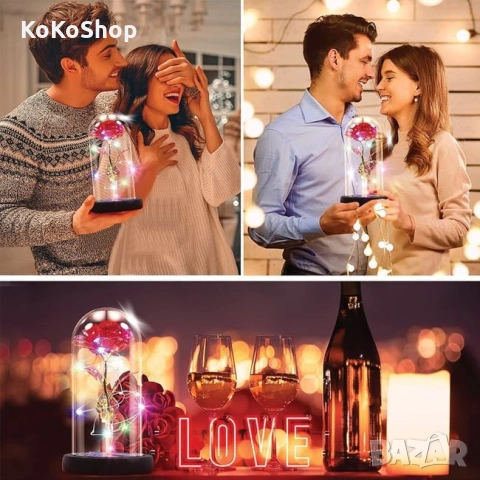 Роза в стъкленица с LED светлини – елегантен подарък, снимка 5 - Декорация за дома - 53166640