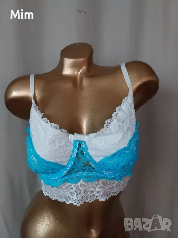 90 С XL Дантелен сутиен в синьо и бяло , снимка 2 - Бельо - 48455087