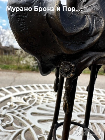 Уникален комплект от 3 бронзови статуетки - Pierre Chenet (Франция), Авторски подпис, снимка 5 - Антикварни и старинни предмети - 53983662