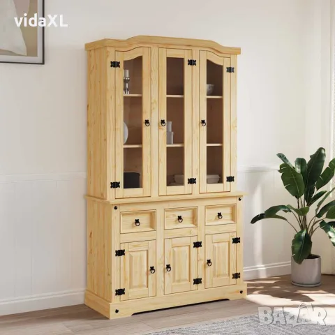 vidaXL Висок шкаф Corona, кафяв, 112x43x191,5 см, мексикански бор масив, снимка 2 - Бюфети - 56147358