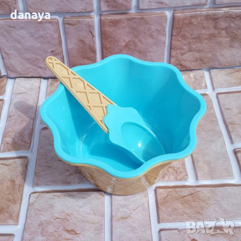 1504 Комплект купичка и лъжичка за сладолед, снимка 3 - Чаши - 29001796